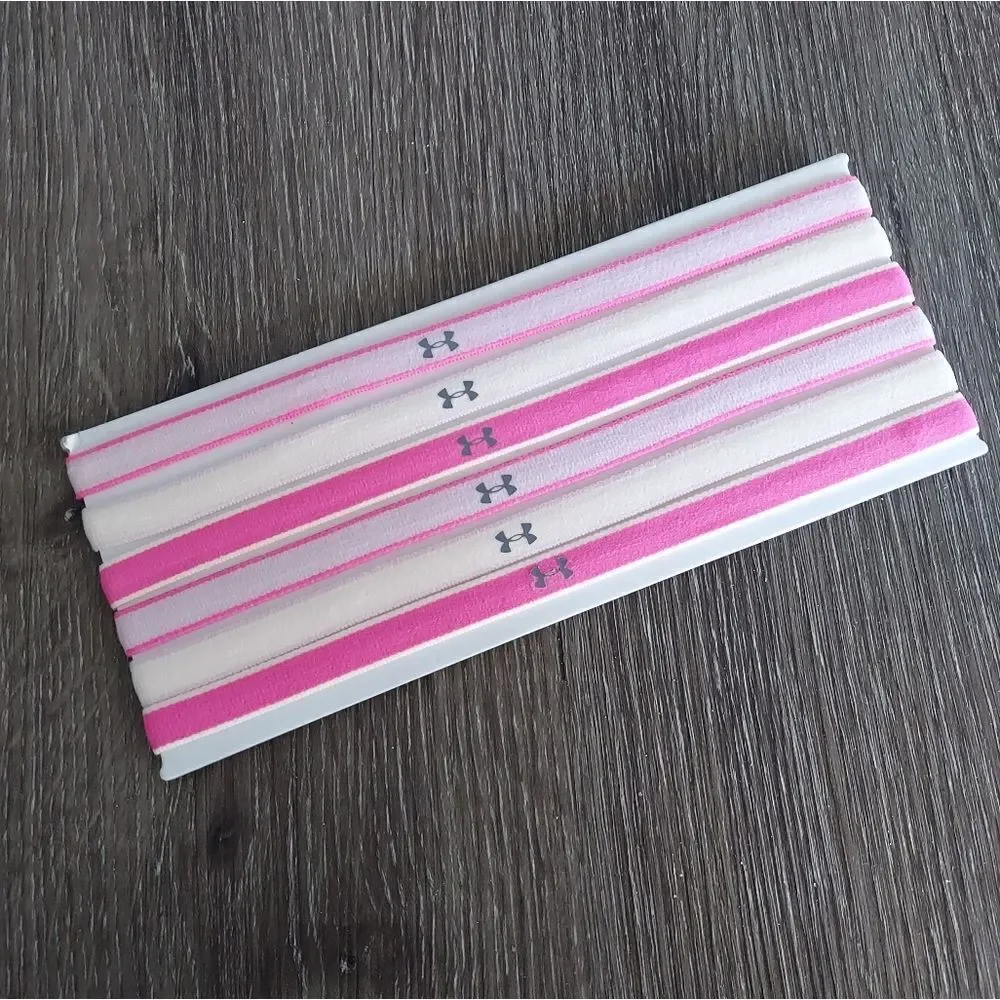 Under Armour UA 6-Pack Athletic Non-Slip Headbands - Pink, Cream - NEW